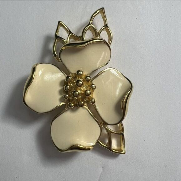 RARES VTG ESTATE SIGNED TRIFARI ENAMELED FLOWER 2" BROOCH EXCELLENT CONDITION - Picture 7 of 12